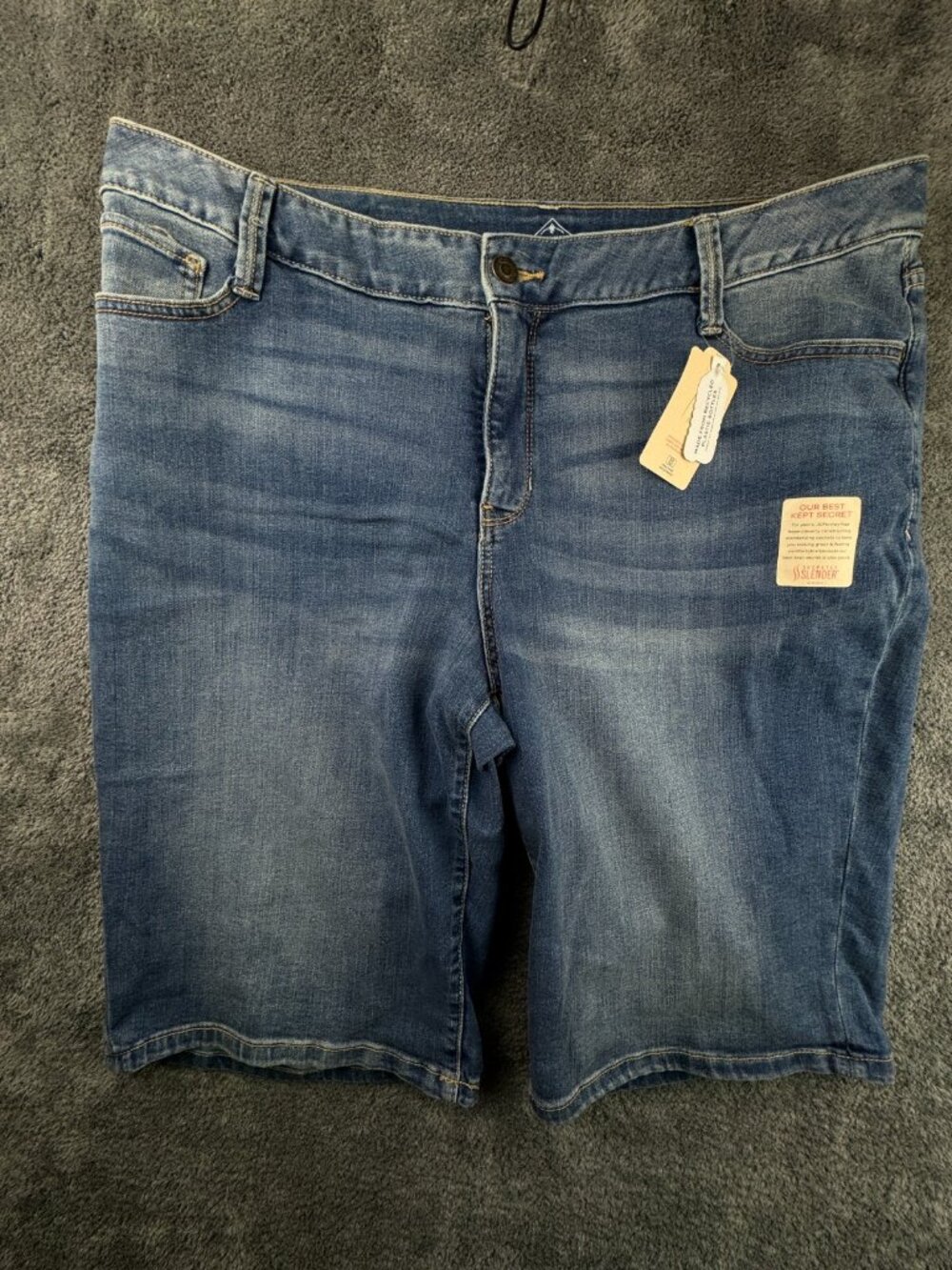 NWT St Johns Bay Jean Shorts Womens Plus 20W Blue Denim Bermuda Tummy Control